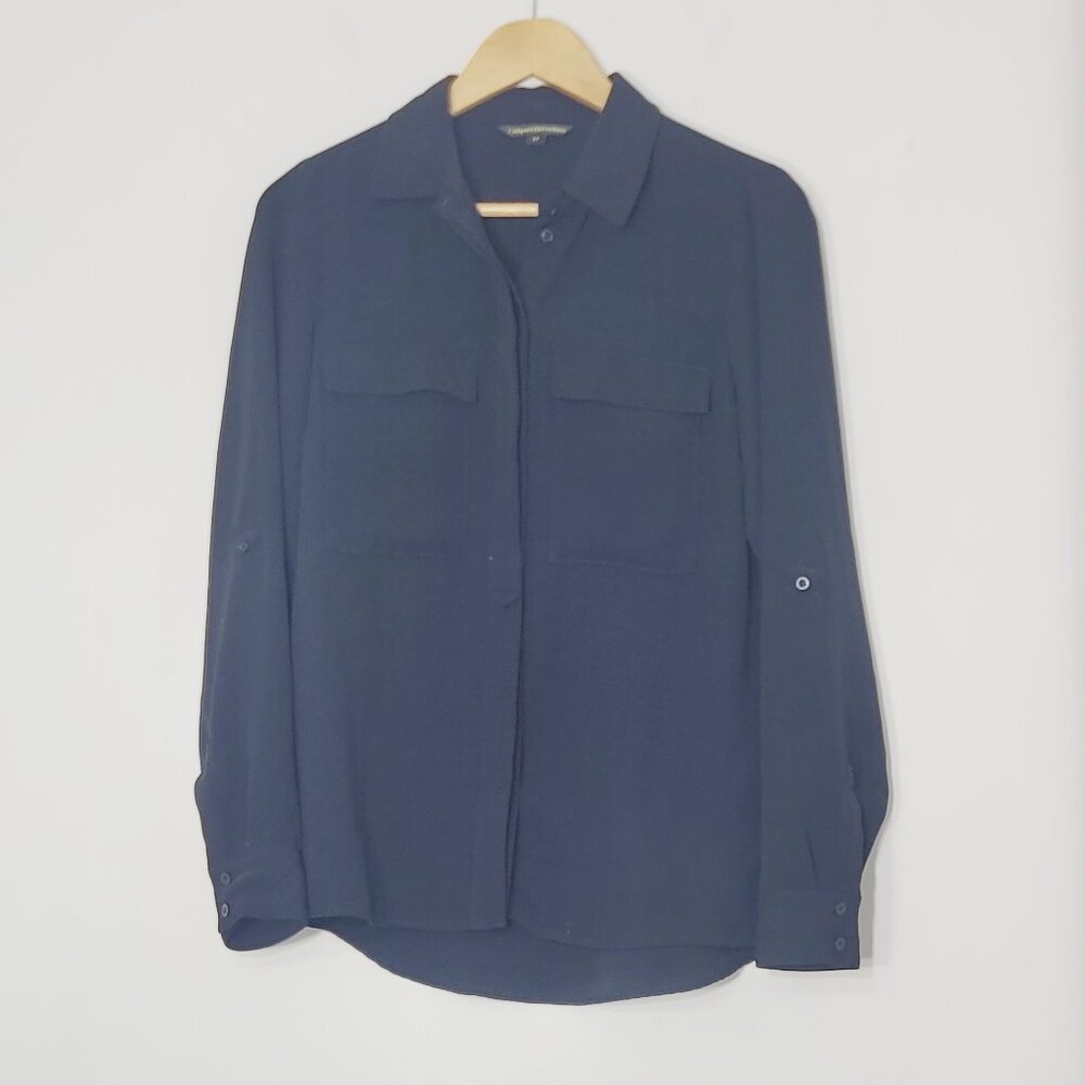 🛍️ Catherine Malandrino Black Pocket Relaxed Fit Blouse Button Down Business
